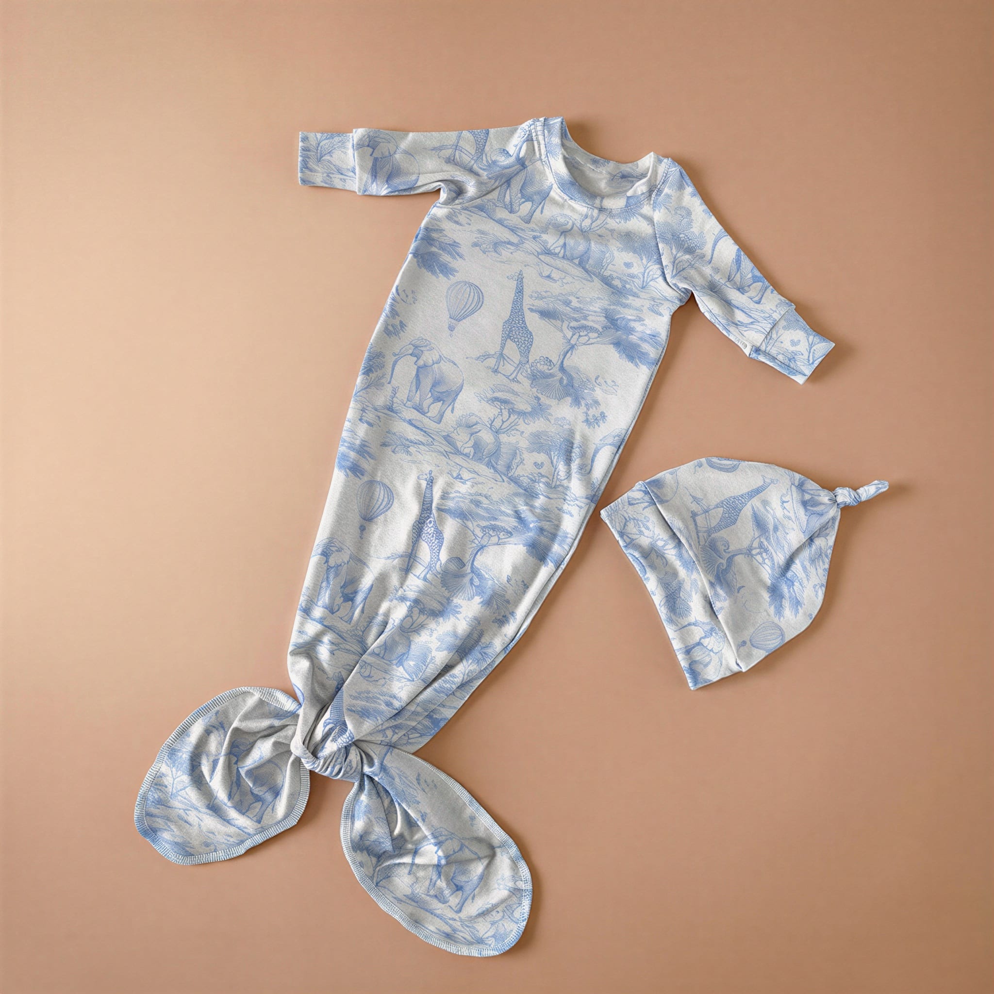 Baby Blue Safari | Knotted Gown + Beanie